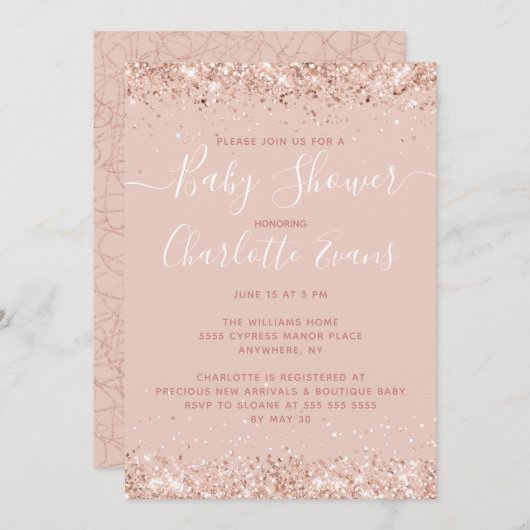 Roze Baby shower Uitnodiging (Voorkant / Achterkant)