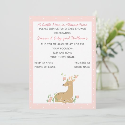 Roze Baby shower Uitnodiging (Staand voorkant)