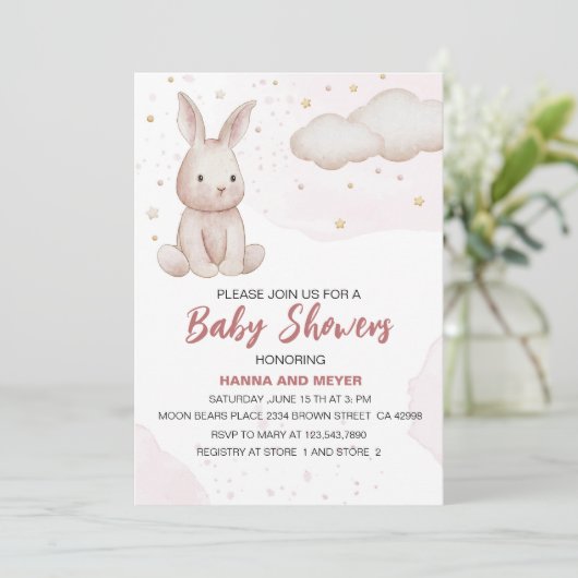 Roze Baby shower Uitnodiging (Staand voorkant)