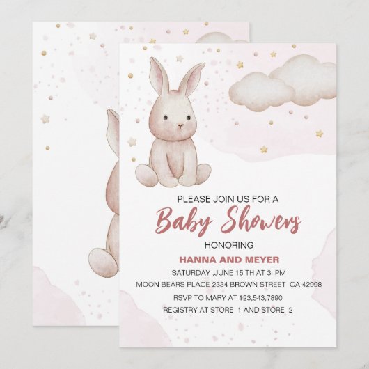 Roze Baby shower Uitnodiging (Voorkant / Achterkant)