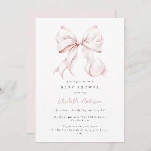 Roze Baby shower Uitnodiging (Voorkant / Achterkant)