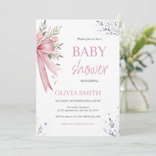 Roze Baby shower Uitnodiging (Staand voorkant)