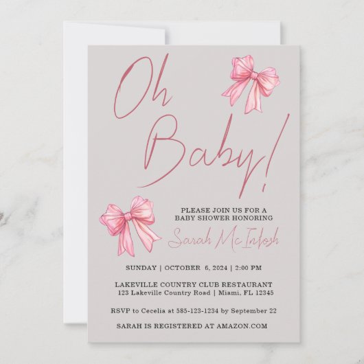 Roze Baby shower Uitnodiging (Voorkant)