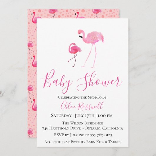 Roze Baby shower Uitnodiging (Voorkant / Achterkant)
