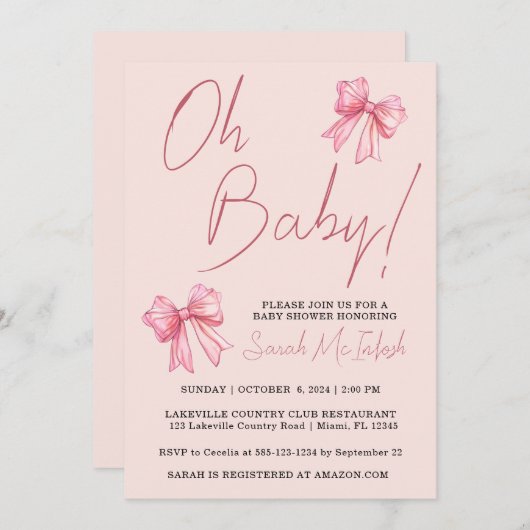 Roze Baby shower Uitnodiging (Voorkant / Achterkant)