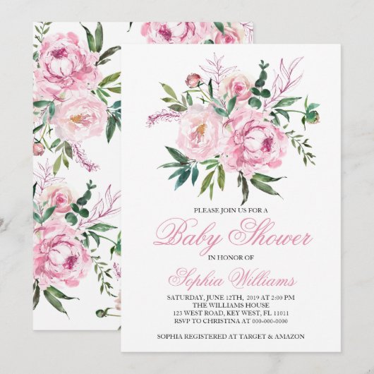Roze Baby Shower Uitnodiging (Voorkant / Achterkant)