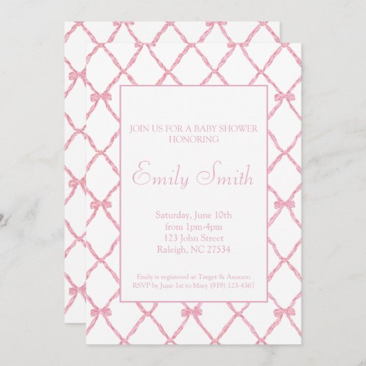 Roze Baby shower Uitnodiging (Voorkant / Achterkant)