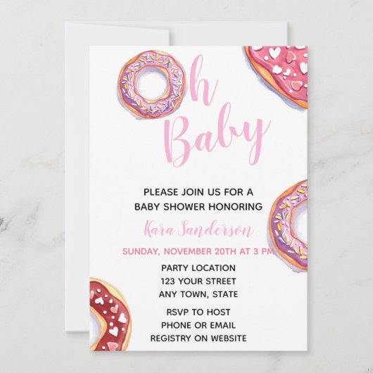 Roze Baby shower Uitnodiging (Voorkant)
