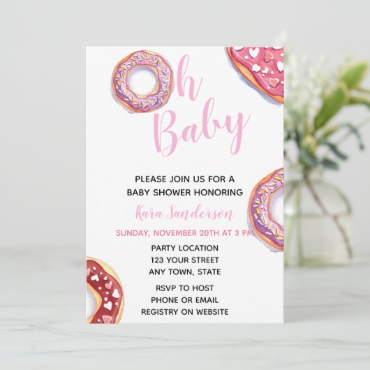 Roze Baby shower Uitnodiging (Staand voorkant)