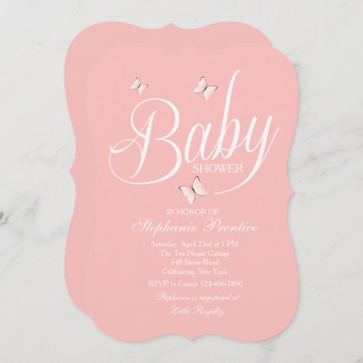 Roze Baby shower Uitnodiging (Voorkant / Achterkant)