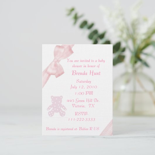 Roze Baby shower Uitnodiging (Staand voorkant)