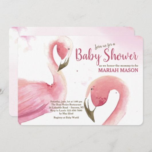 Roze Baby shower Uitnodiging (Voorkant / Achterkant)