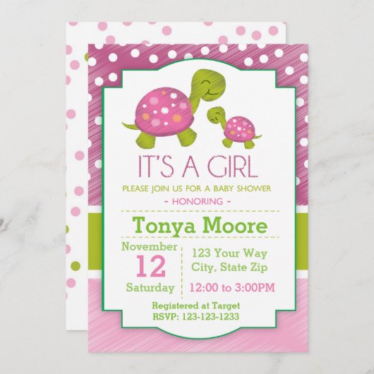 Roze Baby shower Uitnodiging (Voorkant / Achterkant)