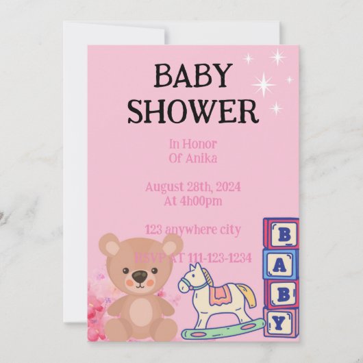 ROZE BABY SHOWER UITNODIGING (Voorkant)