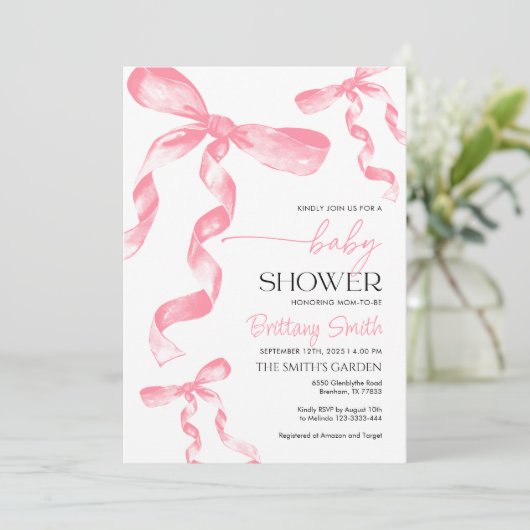 Roze Baby shower Uitnodiging (Staand voorkant)
