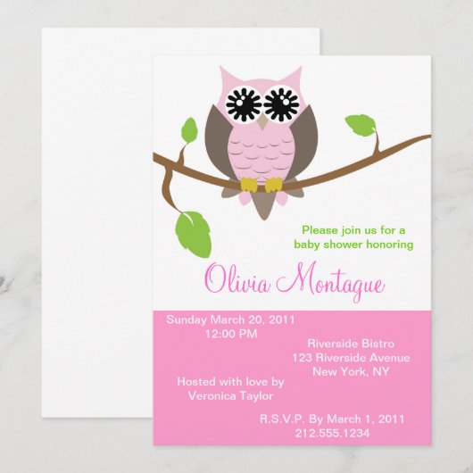 Roze Baby shower Uitnodiging (Voorkant / Achterkant)