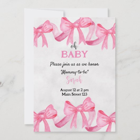 Roze Baby shower Uitnodiging (Voorkant)