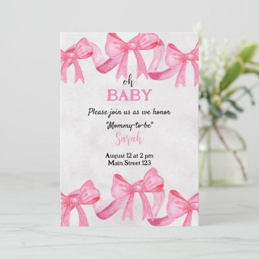 Roze Baby shower Uitnodiging (Staand voorkant)