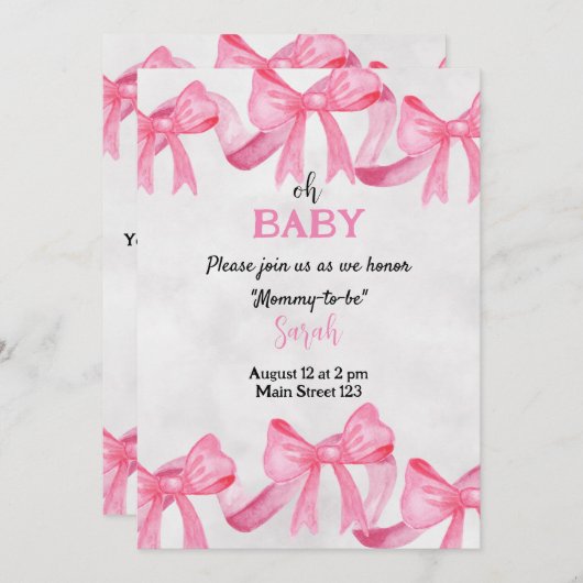Roze Baby shower Uitnodiging (Voorkant / Achterkant)