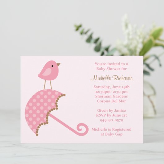 Roze Baby shower Uitnodiging (Staand voorkant)