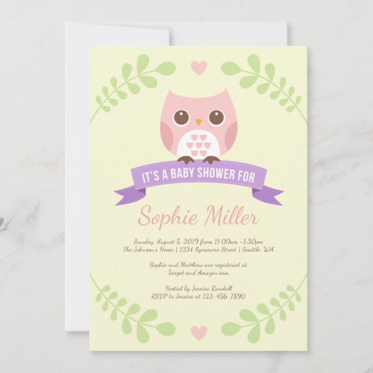 Roze Baby shower Uitnodiging (Voorkant)