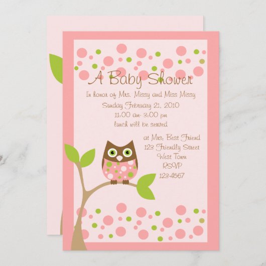 Roze Baby shower Uitnodiging (Voorkant / Achterkant)