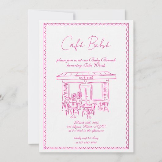 Roze Baby shower uitnodiging | Brunch-uitnodiging (Voorkant)