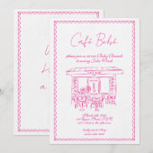 Roze Baby shower uitnodiging | Brunch-uitnodiging (Voorkant / Achterkant)