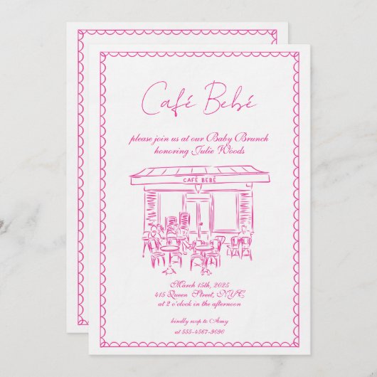 Roze Baby shower uitnodiging | Brunch-uitnodiging (Voorkant / Achterkant)