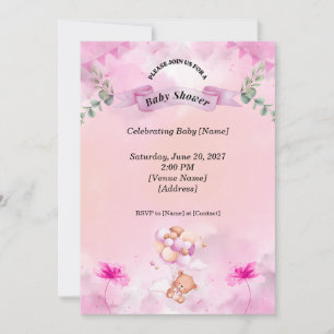 Roze baby shower uitnodiging in saliegroen tint