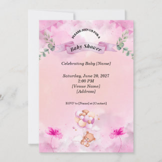 Roze baby shower uitnodiging in saliegroen tint