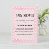 Roze baby shower uitnodiging met harten (Staand voorkant)