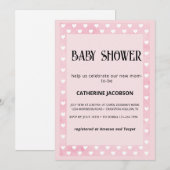 Roze baby shower uitnodiging met harten (Voorkant / Achterkant)
