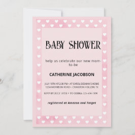 Roze baby shower uitnodiging met harten