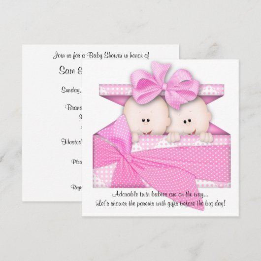 Roze Baby shower Uitnodiging of aankondiging TWINS (Voorkant / Achterkant)