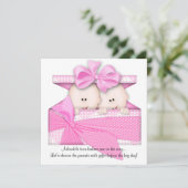 Roze Baby shower Uitnodiging of aankondiging TWINS (Staand voorkant)