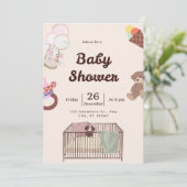 Roze Baby shower uitnodiging | Schattige & elegant (Staand voorkant)