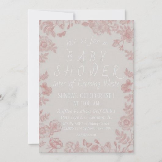 Roze Baby shower Uitnodiging Sjabloon Uitnodiging (Voorkant)