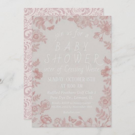 Roze Baby shower Uitnodiging Sjabloon Uitnodiging (Voorkant / Achterkant)