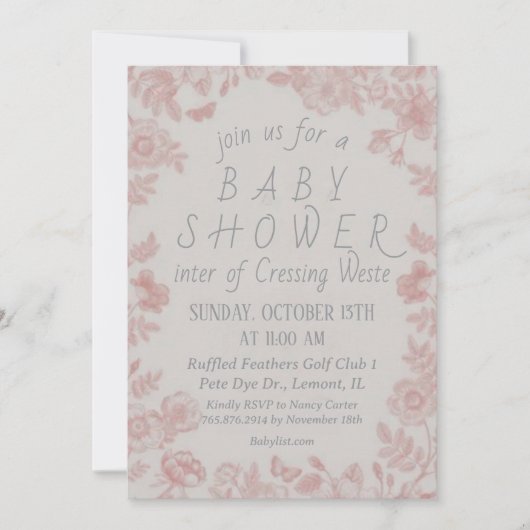 Roze Baby shower Uitnodiging Sjabloon Uitnodiging (Voorkant)