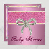 Roze Baby shower Uitnodiging tot roze Glitter Diam (Voorkant / Achterkant)