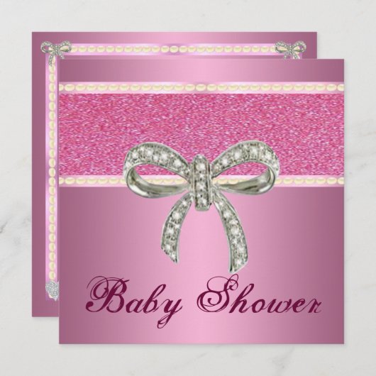 Roze Baby shower Uitnodiging tot roze Glitter Diam (Voorkant / Achterkant)