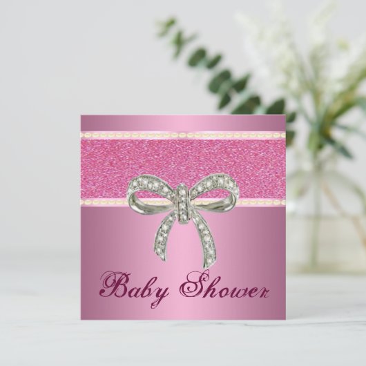 Roze Baby shower Uitnodiging tot roze Glitter Diam (Staand voorkant)