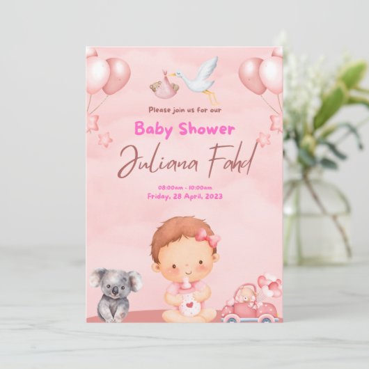 Roze Baby shower Uitnodiging voor Meisjes - Schatt