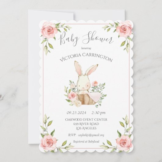 Roze Baby shower van Blush Bunny Rabbit Kaart (Voorkant)