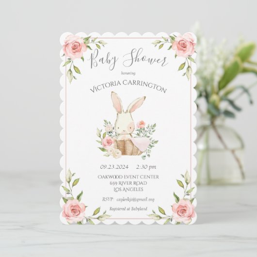 Roze Baby shower van Blush Bunny Rabbit Kaart (Staand voorkant)