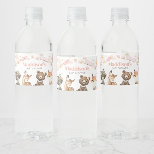 Roze Baby shower van bosbouillon Waterfles Etiket (Flessen)