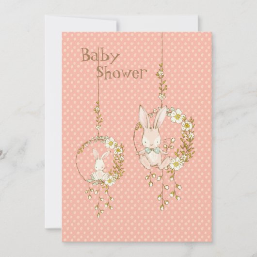 Roze Baby shower van Bunny Animal Floral Kaart (Voorkant)