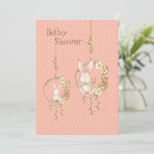 Roze Baby shower van Bunny Animal Floral Kaart (Staand voorkant)