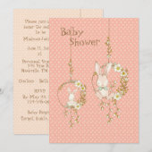 Roze Baby shower van Bunny Animal Floral Kaart (Voorkant / Achterkant)